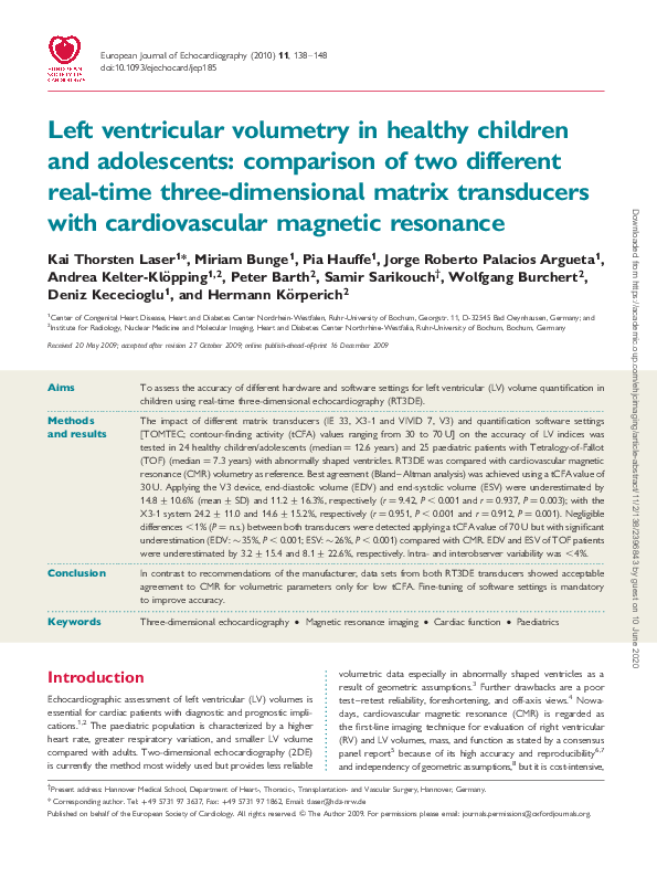 (PDF) Left ventricular volumetry in healthy children and adolescents ...