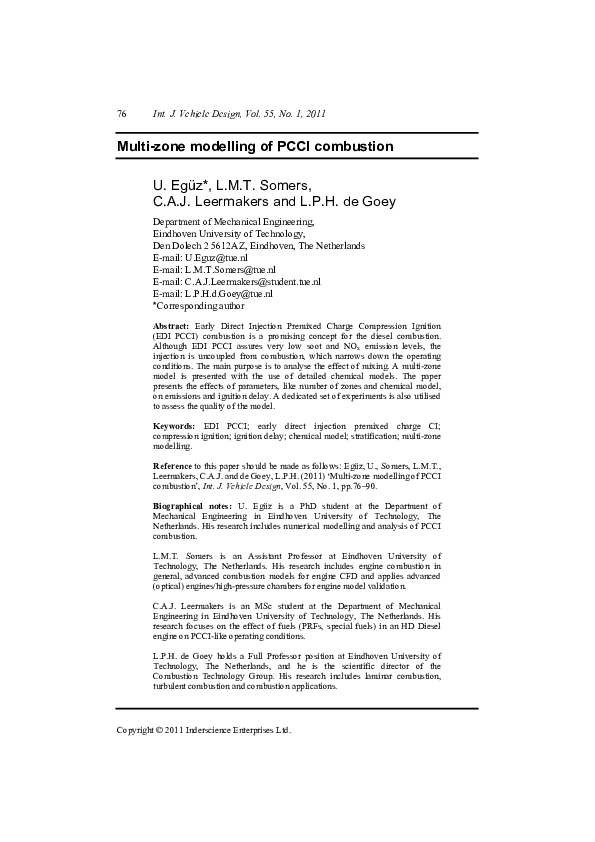 (PDF) Multi-zone modelling of PCCI combustion