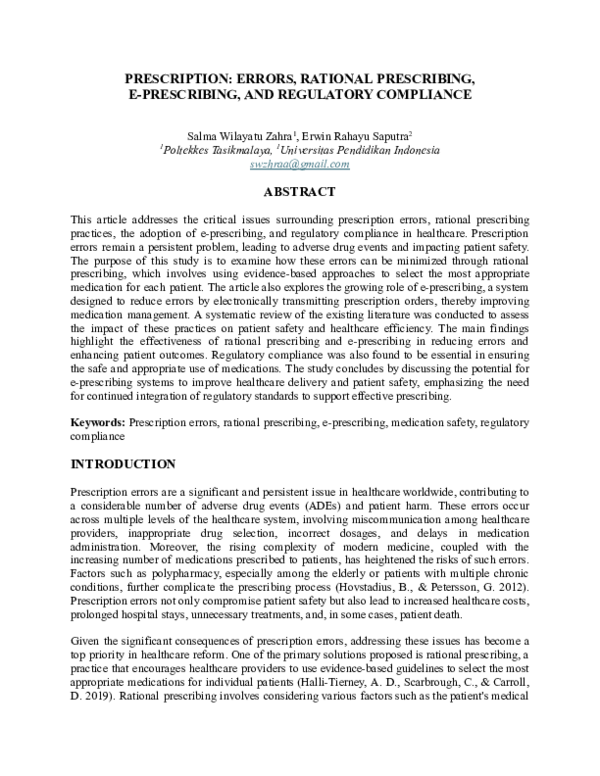 (PDF) PRESCRIPTION: ERRORS, RATIONAL PRESCRIBING, E-PRESCRIBING, AND ...