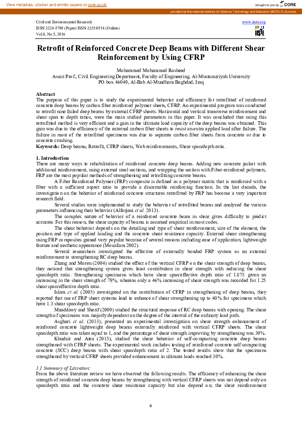 (PDF) Retrofit of Reinforced Concrete Deep Beams with Different Shear ...