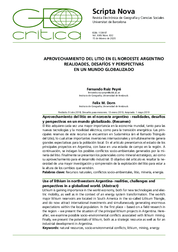 (PDF) 632. Aprovechamiento del litio en la Argentina – Realidades ...