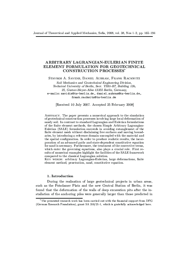 (PDF) Arbitrary Lagrangian-Eulerian Finite Element Formulation for ...