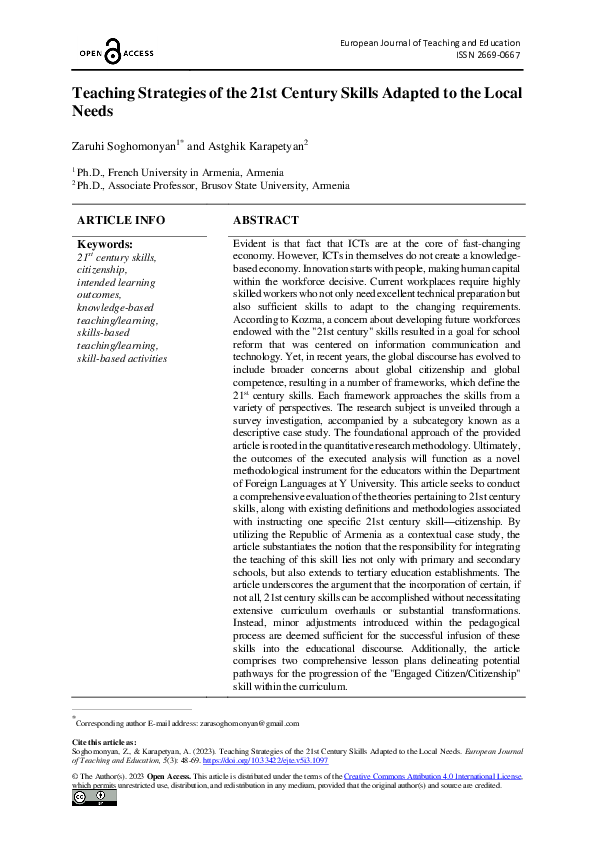 (PDF) Teaching Strategies of the 21st Century Skills Adapted to the ...