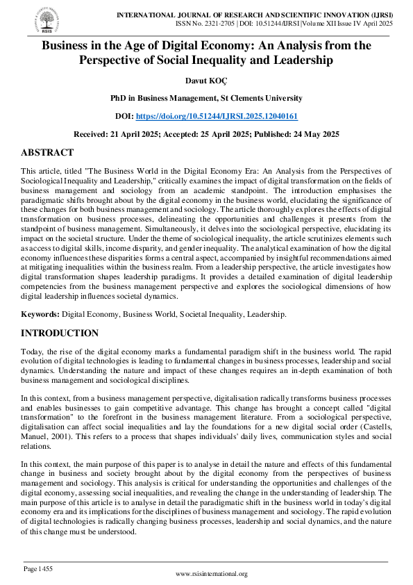 (PDF) Business in the Age of Digital Economy: An Analysis from the ...