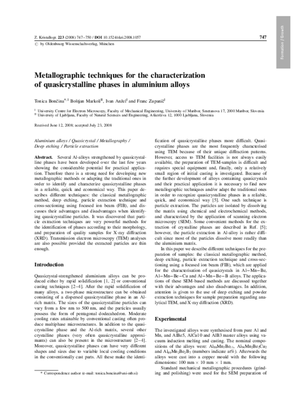 (PDF) Metallographic techniques for the characterization of ...