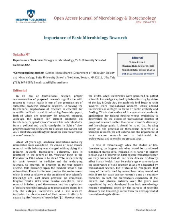 (PDF) Importance of Basic Microbiology Research