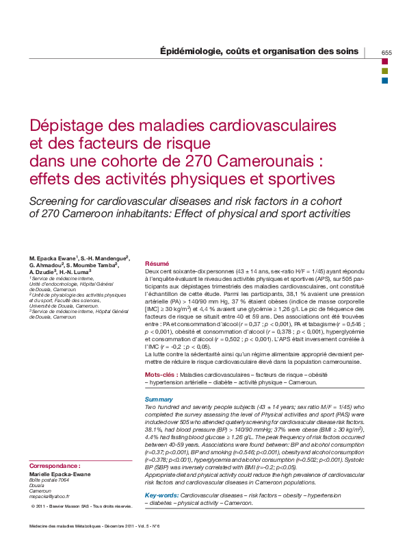 (PDF) Dépistage des maladies cardiovasculaires et des facteurs de ...