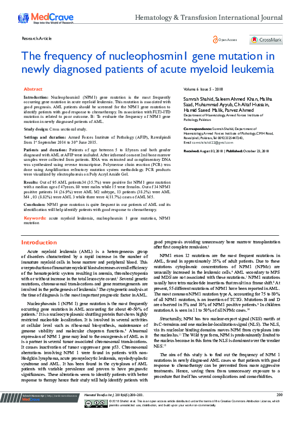 (PDF) The frequency of nucleophosmin1 gene mutation in newly diagnosed ...