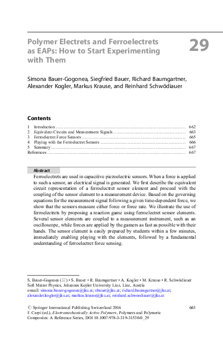 (PDF) Polymer Electrets and Ferroelectrets as EAPs: How to Start ...