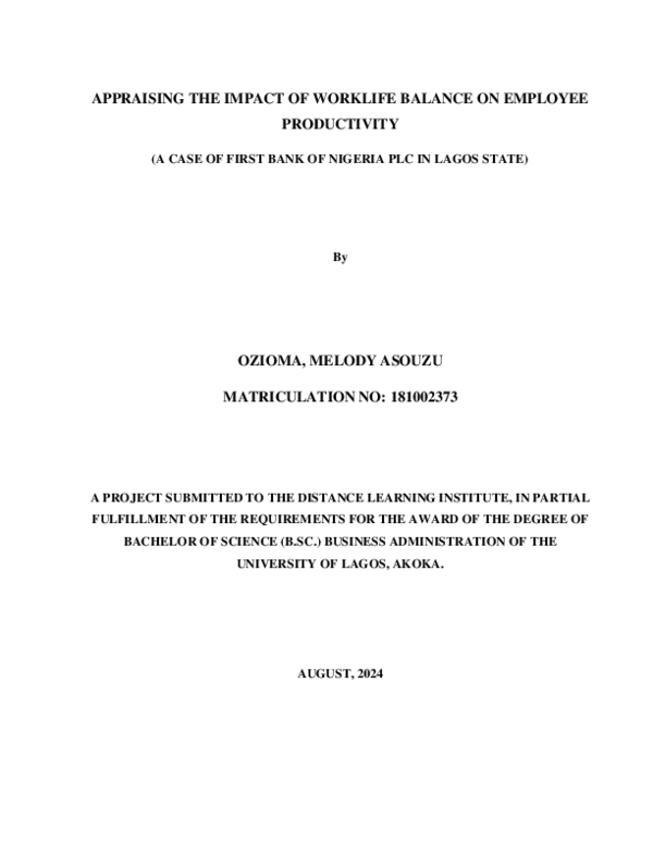 (PDF) APPRAISING THE IMPACT OF WORKLIFE BALANCE ON EMPLOYEE PRODUCTIVITY