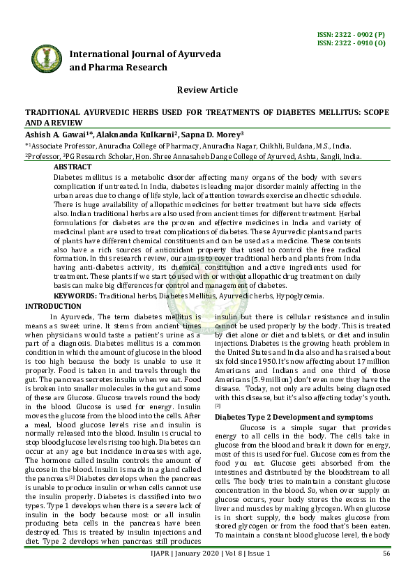 (PDF) Traditional Ayurvedic Herbs Used for Treatments of Diabetes ...