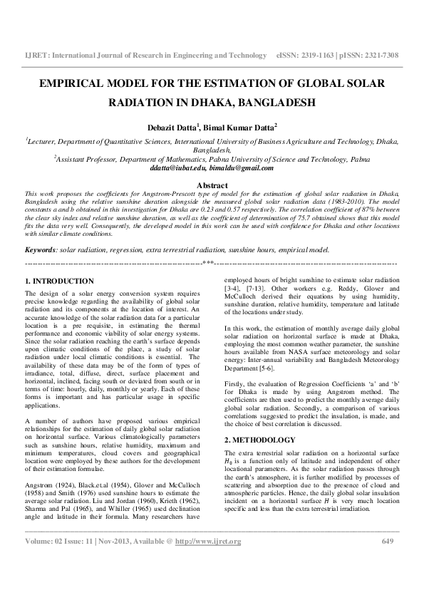 (PDF) Empirical Model for the Estimation of Global Solar Radiation in ...