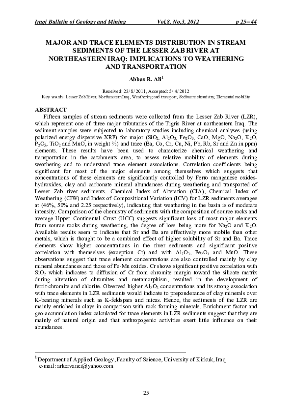 (PDF) Major and Trace Elements Distribution in Stream Sediments of the ...
