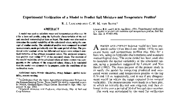 (PDF) Experimental Verification of a Model to Predict Soil Moisture and ...