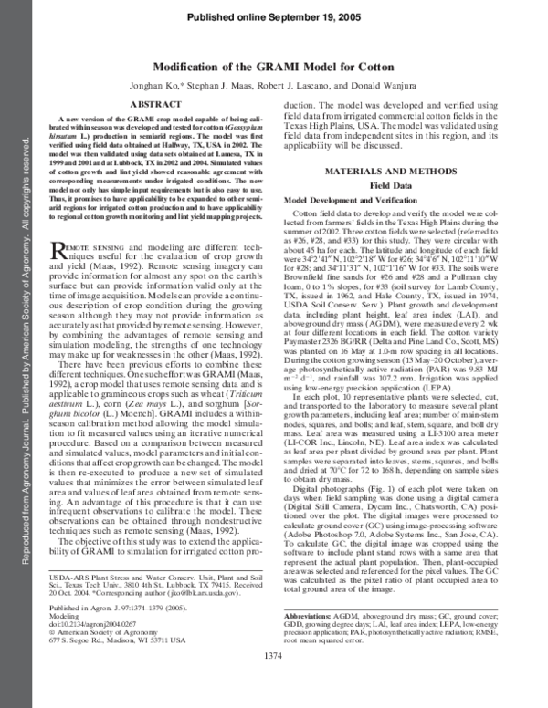 (PDF) Modification of the GRAMI Model for Cotton