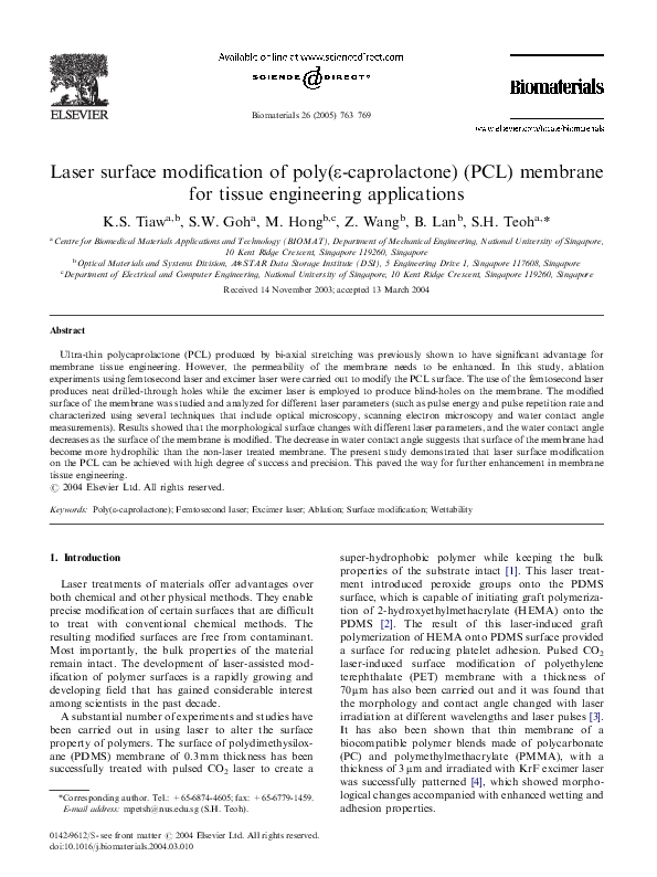 (PDF) Laser surface modification of poly(ε-caprolactone) (PCL) membrane ...