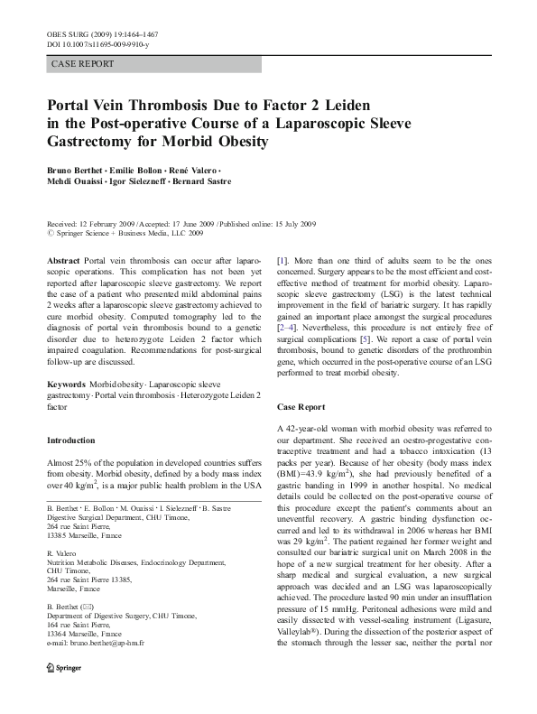 (PDF) Portal Vein Thrombosis Due to Factor 2 Leiden in the Post ...
