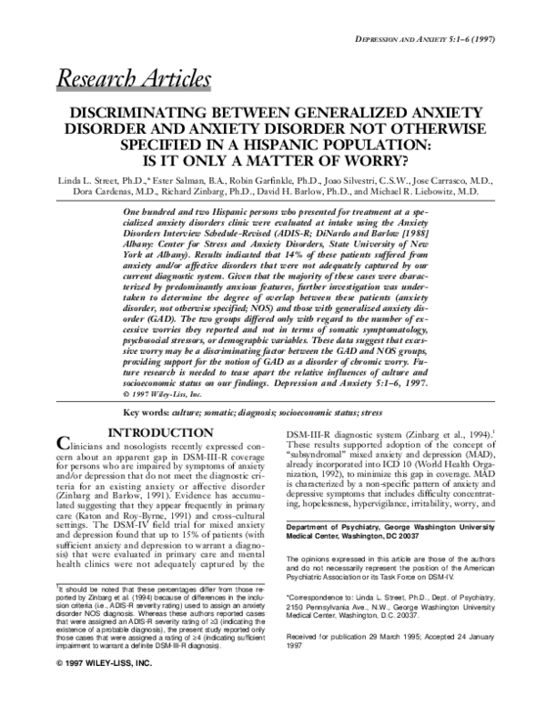 (PDF) Discriminating between generalized anxiety disorder and anxiety ...