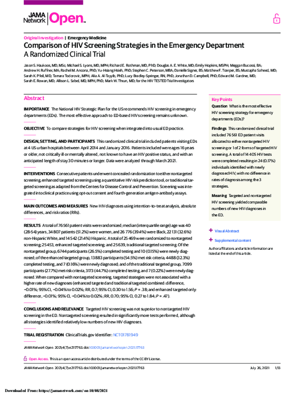 (PDF) Comparison of HIV Screening Strategies in the Emergency Department