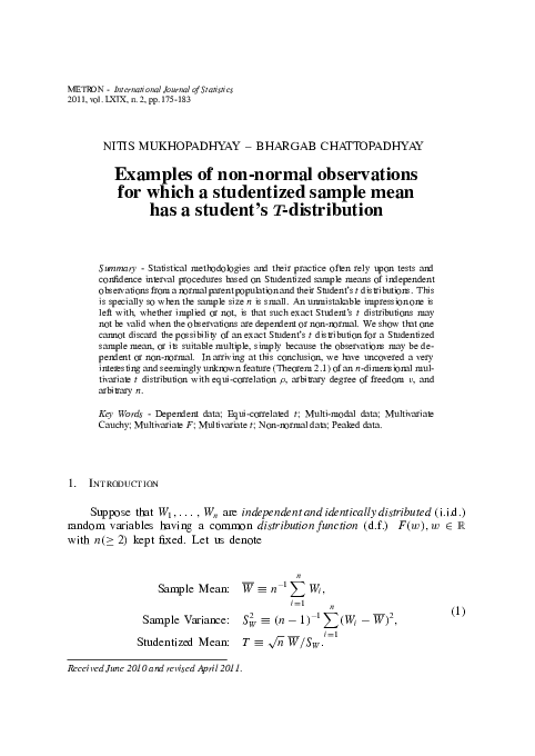 (PDF) Examples of non-normal observations for which a studentized ...