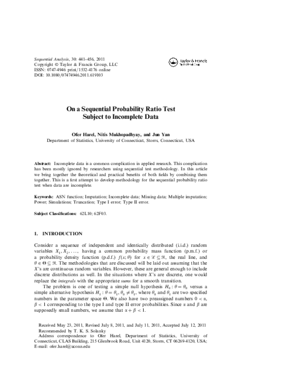 (PDF) On a Sequential Probability Ratio Test Subject to Incomplete Data