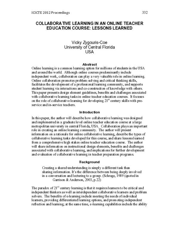 (PDF) Promoting Collaborative Learning in Online Teacher Education
