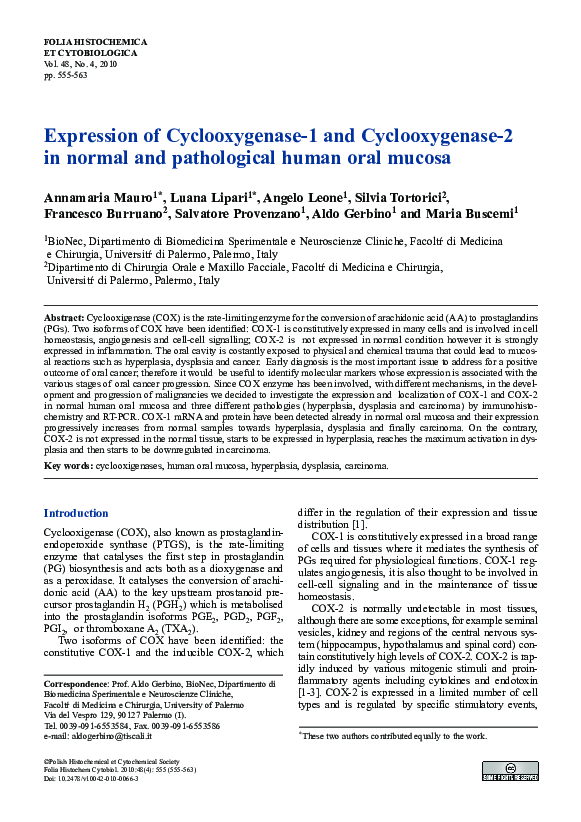 (PDF) Expression of cyclooxygenase-1 and cyclooxygenase-2 in normal and ...