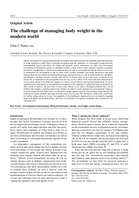 (PDF) The challenge of managing body weight in the modern world