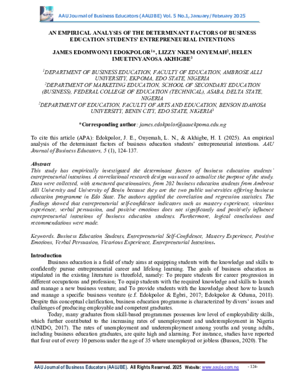 (PDF) AN EMPIRICAL ANALYSIS OF THE DETERMINANT FACTORS OF BUSINESS ...