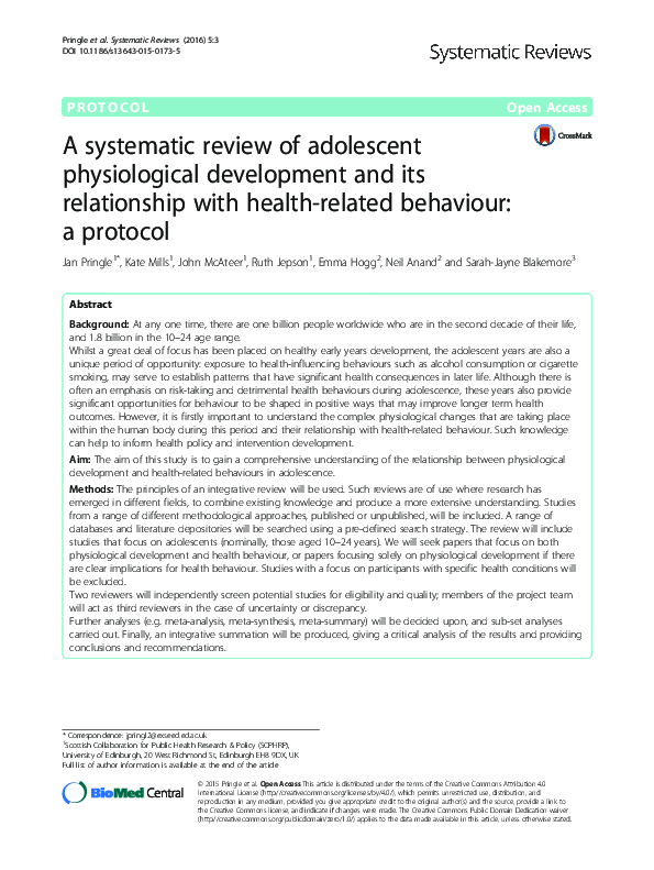 (PDF) A systematic review of adolescent physiological development and ...