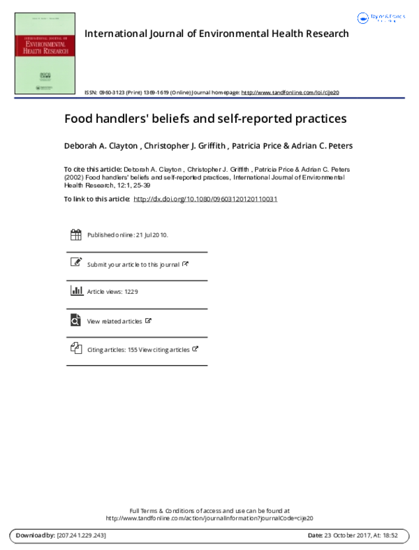 (PDF) Food handlers' beliefs and self-reported practices