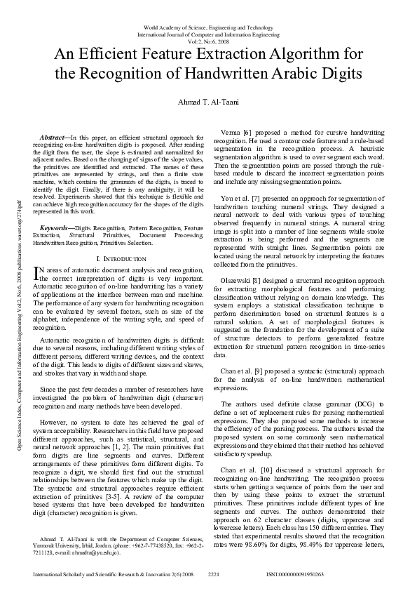 (PDF) An Efficient Feature Extraction Algorithm for the Recognition of ...