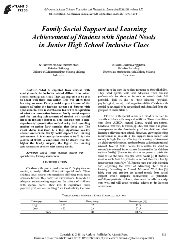 (PDF) Family Social Support and Learning Achievement of Student with ...