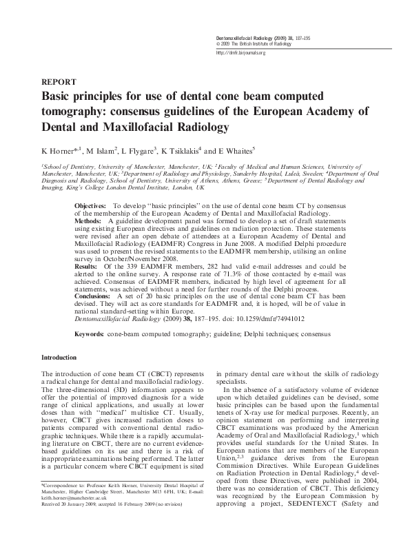 (PDF) Basic principles for use of dental cone beam computed tomography ...