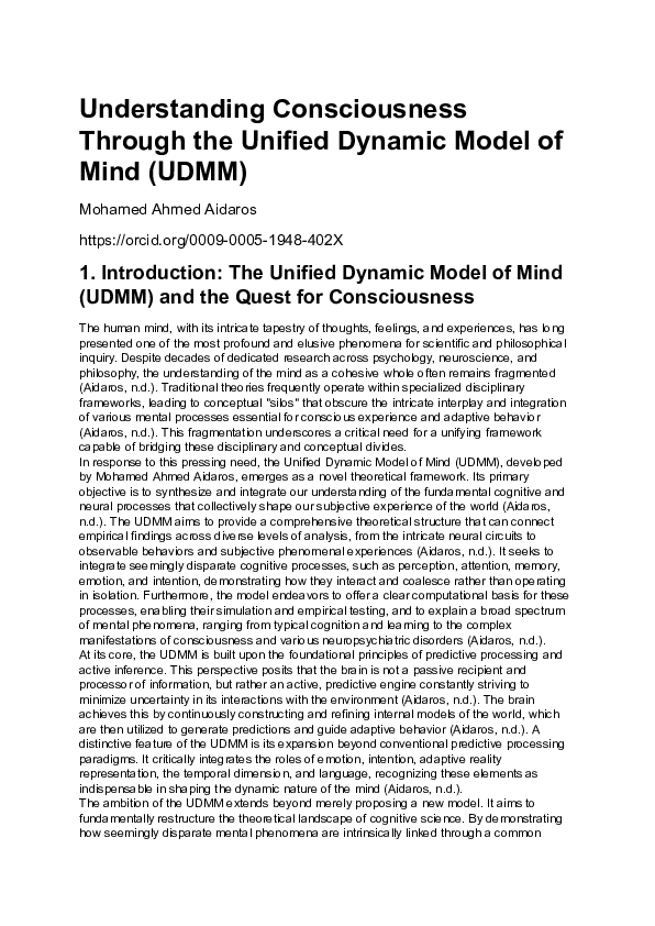 (PDF) Understanding Consciousness Through the Unified Dynamic Model of ...