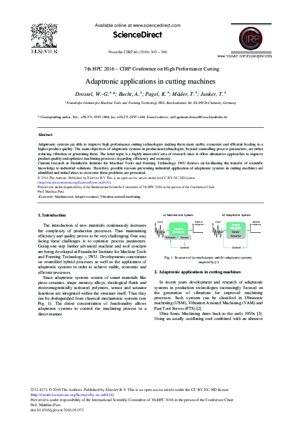 (PDF) Adaptronic Applications in Cutting Machines