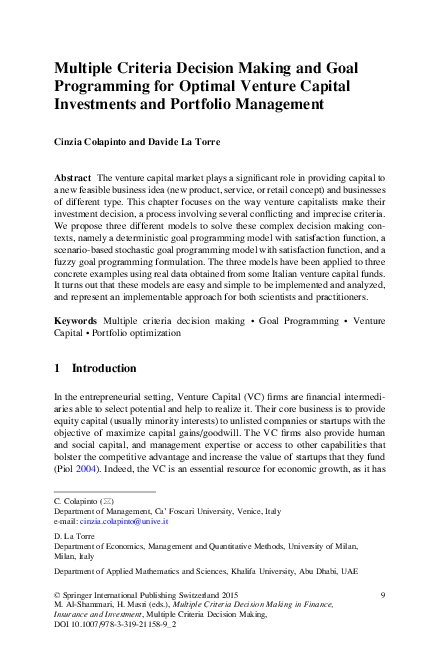 (PDF) Multiple Criteria Decision Making and Goal Programming for ...