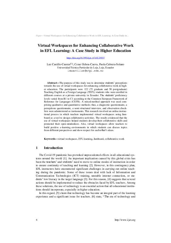 (PDF) Virtual Workspaces for Enhancing Collaborative Work in EFL ...