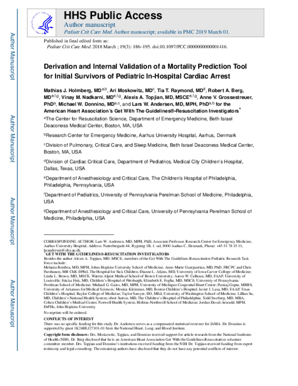 (PDF) Derivation and Internal Validation of a Mortality Prediction Tool ...