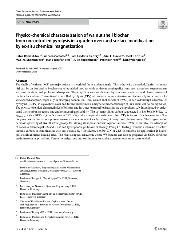(PDF) Physico-chemical characterization of walnut shell biochar from ...