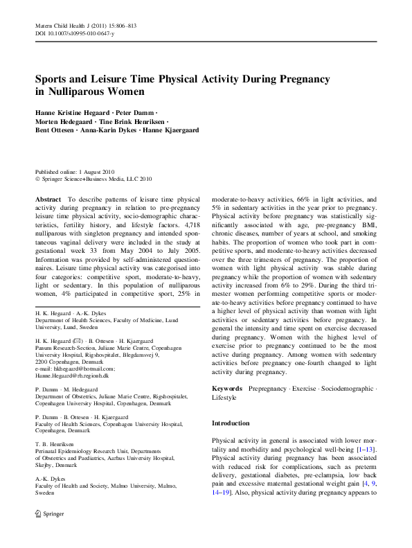 (PDF) Sports and Leisure Time Physical Activity During Pregnancy in ...