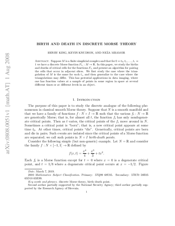 (PDF) Birth and death in discrete Morse theory