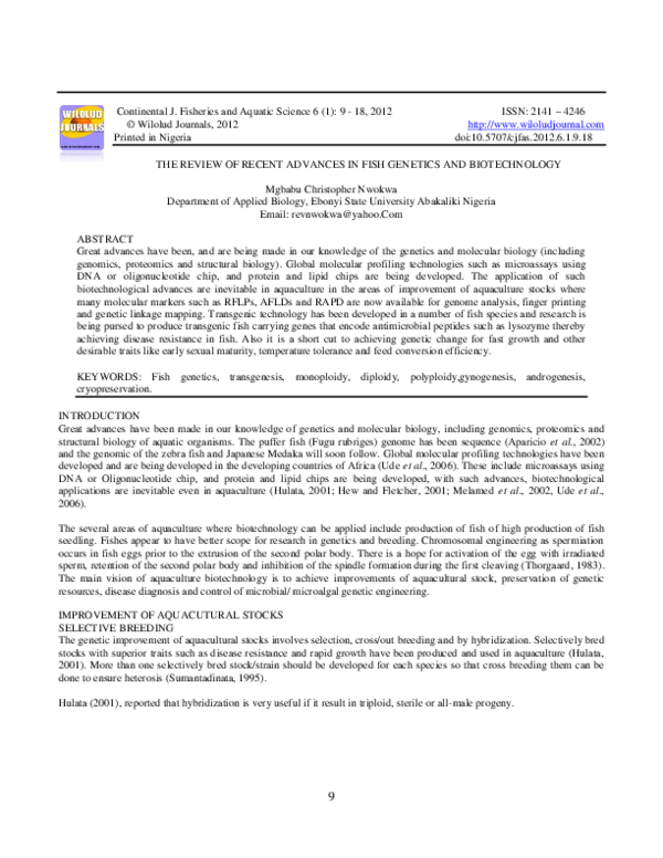 (PDF) The Review of Recent Advances in Fish Genetics and Biotechnology