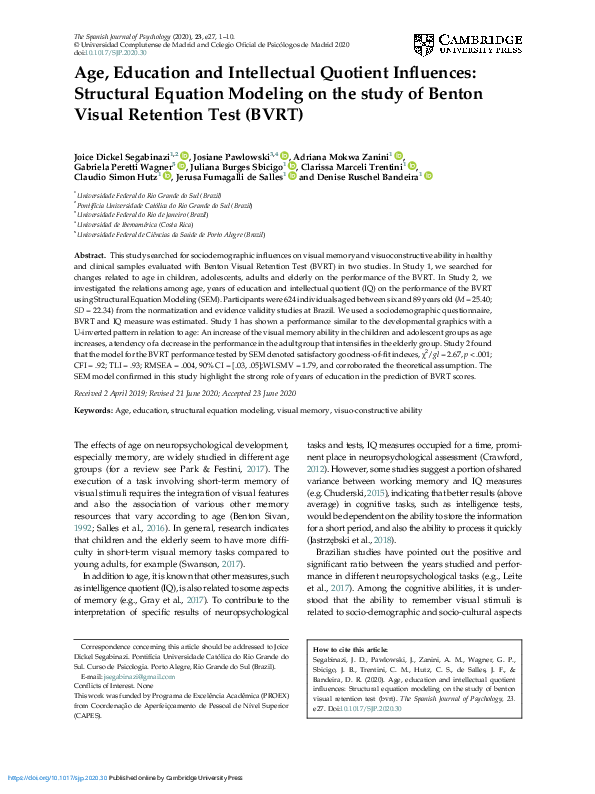 (PDF) Age, Education and Intellectual Quotient Influences: Structural ...