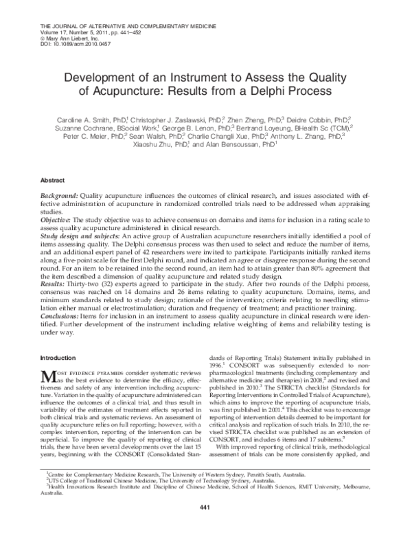(PDF) Development of an Instrument to Assess the Quality of Acupuncture ...