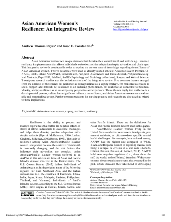 (PDF) Asian American women's resilience: An integrative review