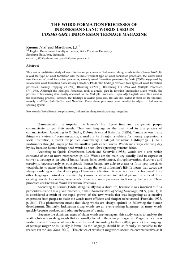 (PDF) The Word Formation Processes of Indonesian Slang Words Used in ...