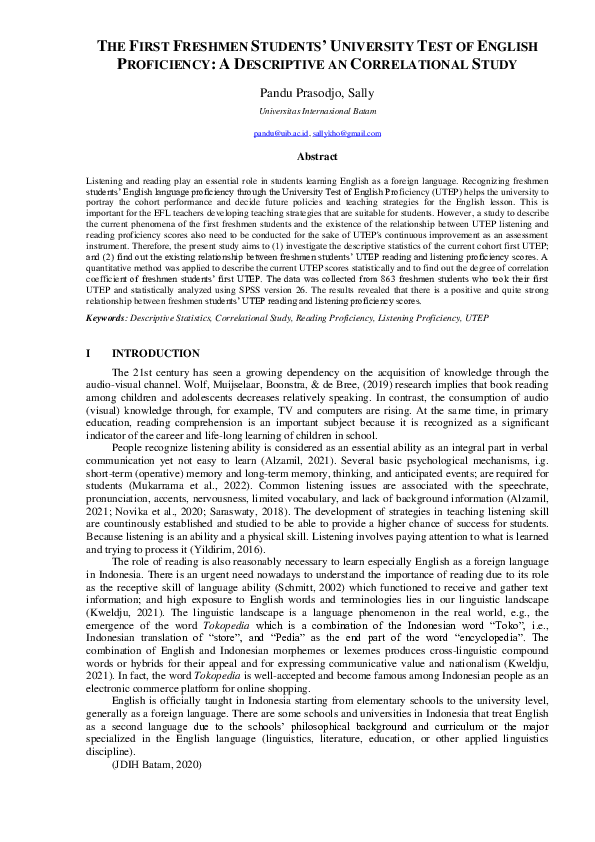 (PDF) The First Freshmen Students’ University Test of English ...