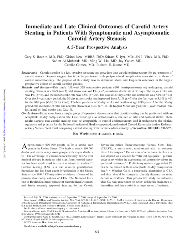 (PDF) Immediate and Late Clinical Outcomes of Carotid Artery Stenting ...