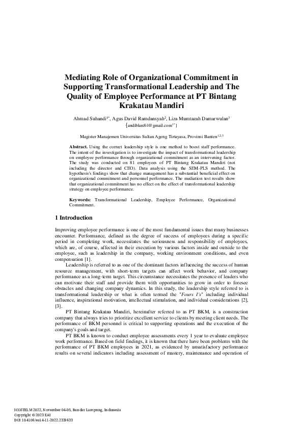 (PDF) Mediating Role of Organizational Commitment in Supporting ...